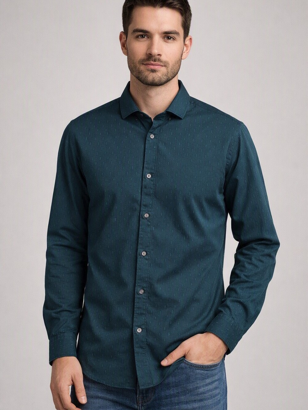 Calvin Klein Shirt Button Down Mens Medium Dark Teal Long Sleeve Cotton Buisness